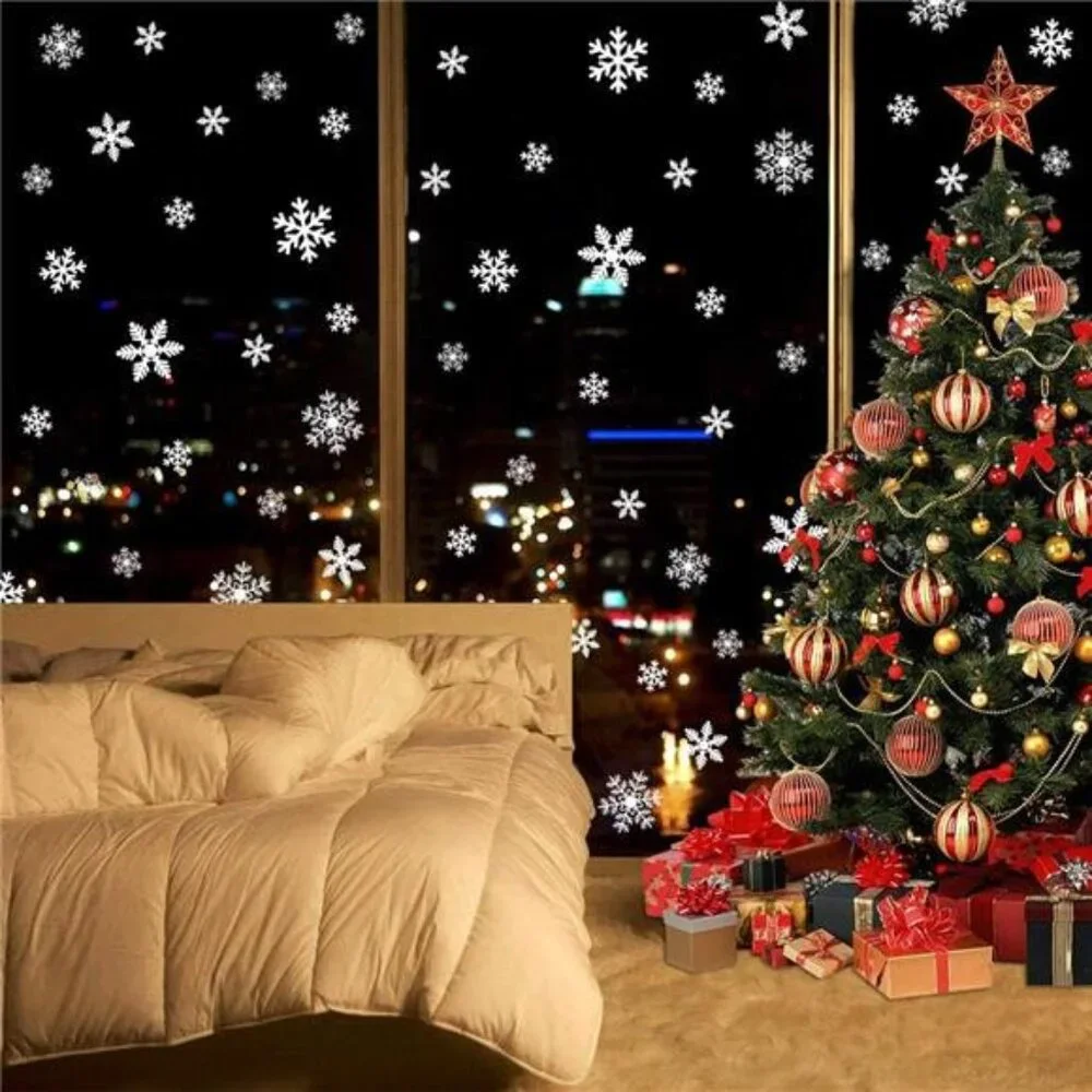 135Pcs Christmas Window Clings Snowflakes Window Decals Static Window